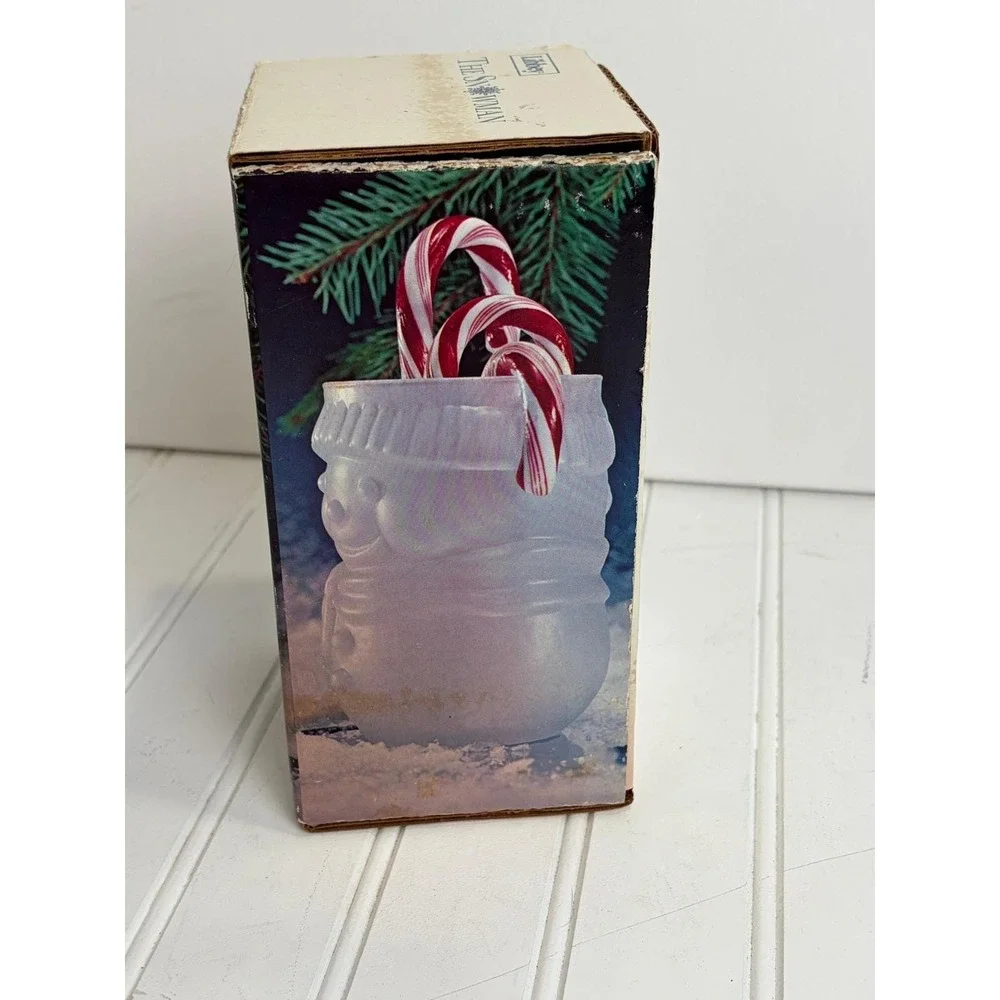 Vintage‎ Libbey Frosted Glass Snowman Votive Holder Kitsch Holiday